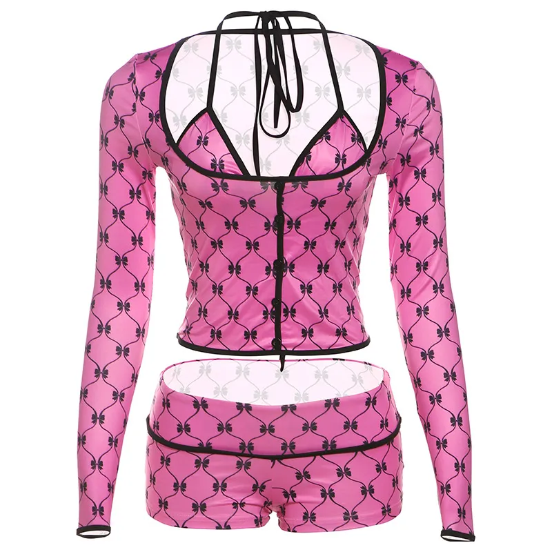 Fashion Sexy Print Sling Short Bum Lift Shorts Design Suit - Red