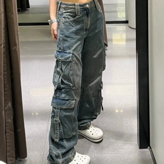 American Retro Loose Street Wide Leg Jeans Cargo Jeans - Shop at LoveMi
