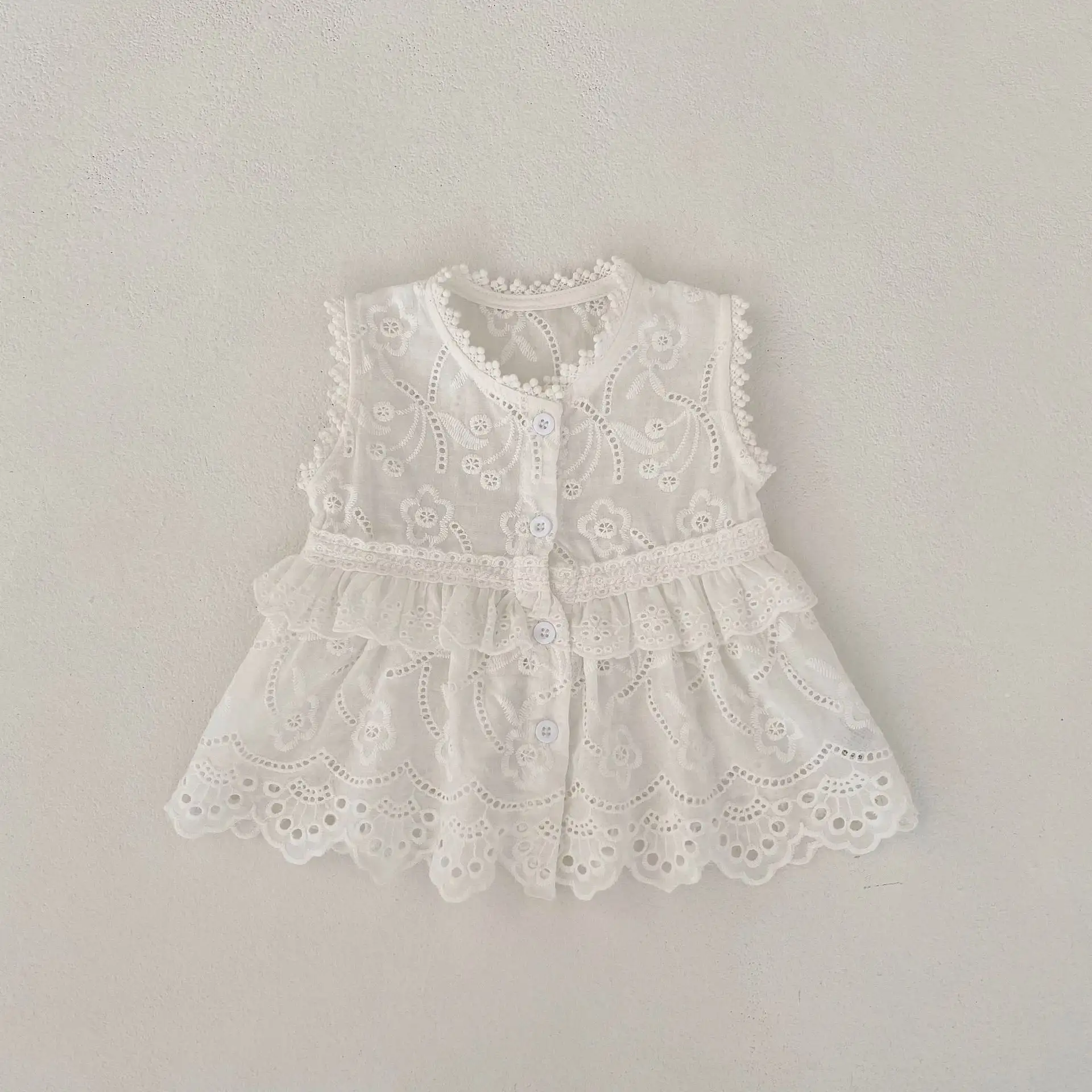 Baby Girl Sweet Princess Fan Embroidered Hollow Cardigan Top