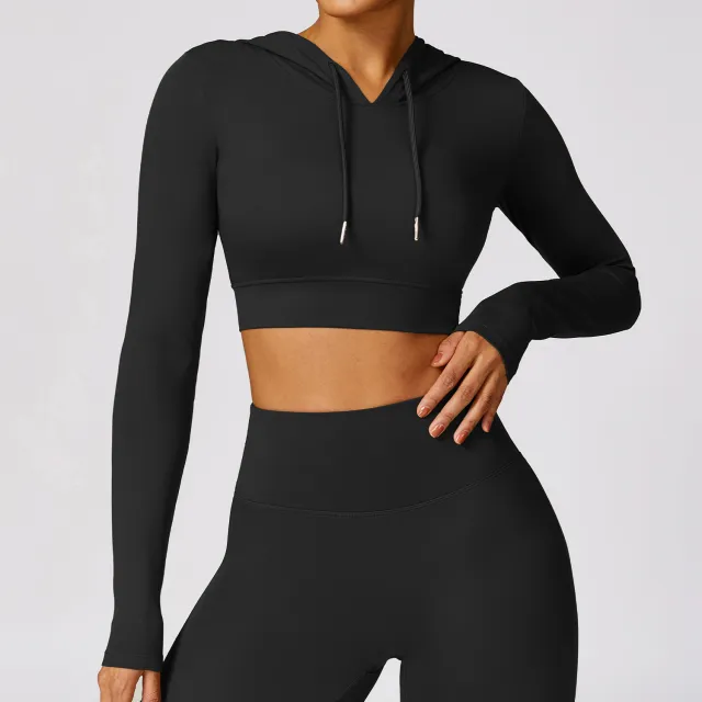 Outdoor Running Exercise T shirt Hooded Workout Clothes Top Premium Black - Shop at LoveMi