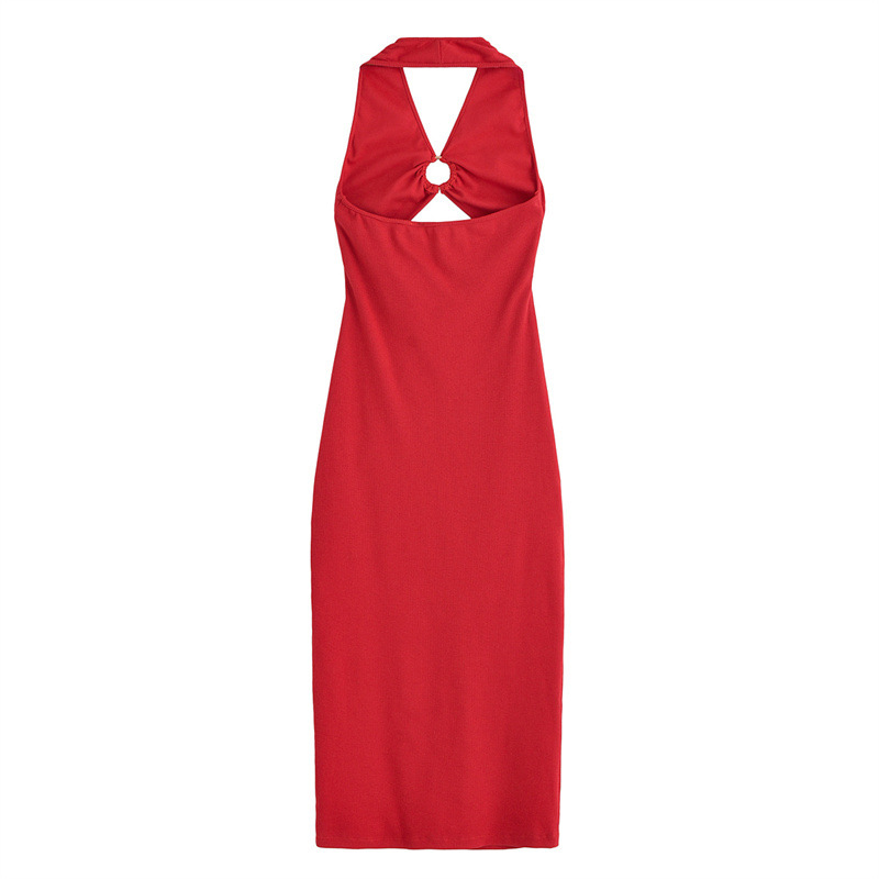 Summer Opening Design Knitted Midi Skirt Halter Dress