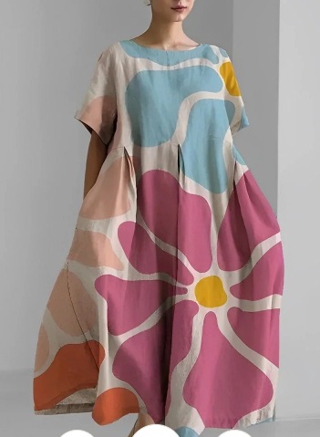 Women's Round Neck Fashion Short Sleeve Printed Dress A89Qkd23673Xkx - Shop at LoveMi