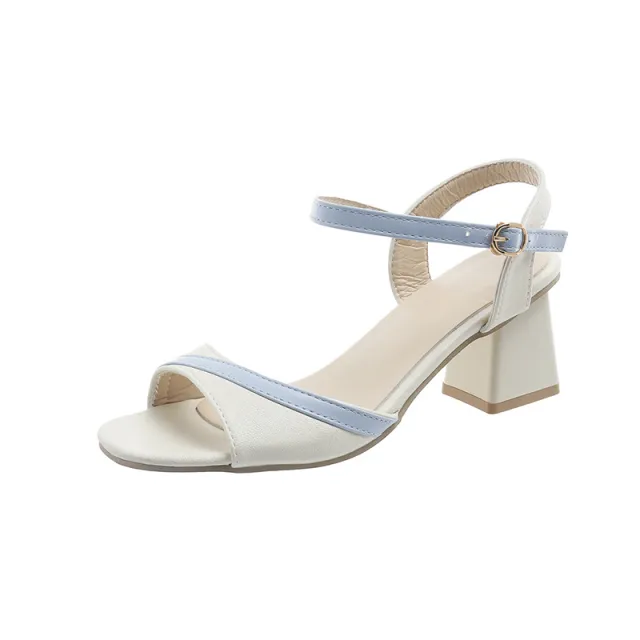 Summer Chunky Heel Ankle strap Buckle Sandals White - Shop at LoveMi