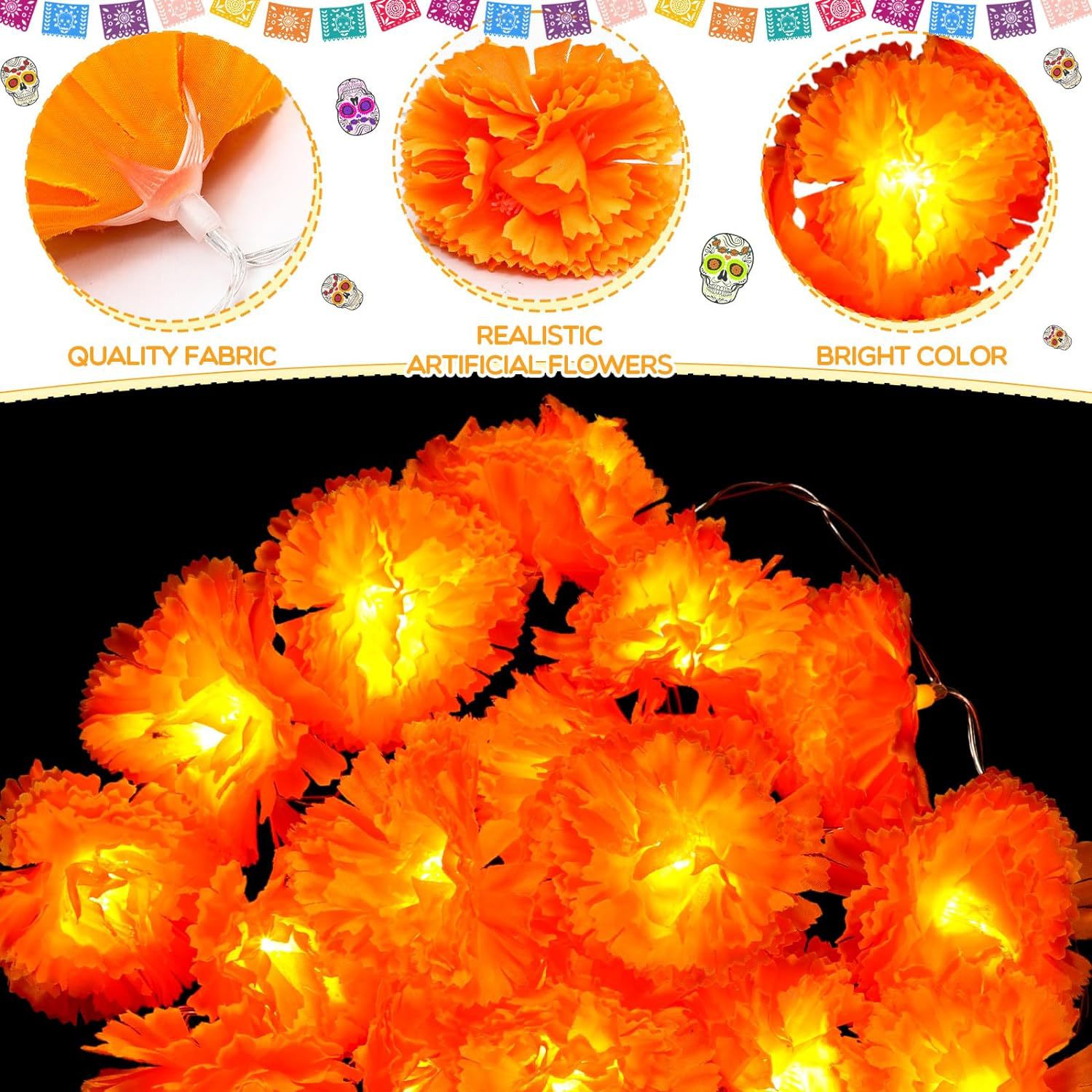 Title 12, Cadena de Luces LED Dahlia para Halloween y Fes...