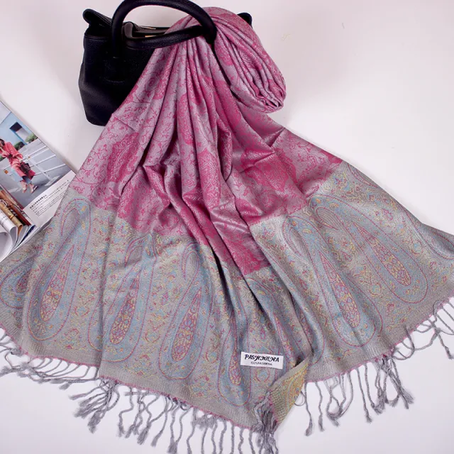 Ethnic Style Cashew Scarf Air Conditioning Talma Scarf Dual use Jacquard Tassel Gray Rose - Shop at LoveMi