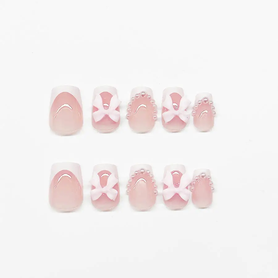 Fashion Short White French Cute Bow Manicure