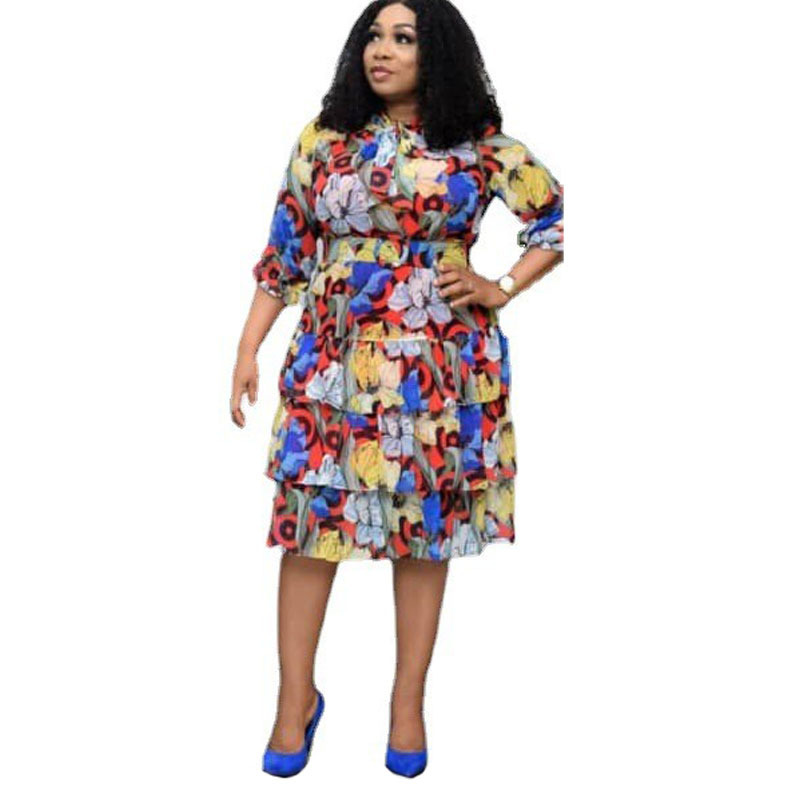 Multicolor Floral Tiered Dress in Extended Sizes — product details and sizing image 8
