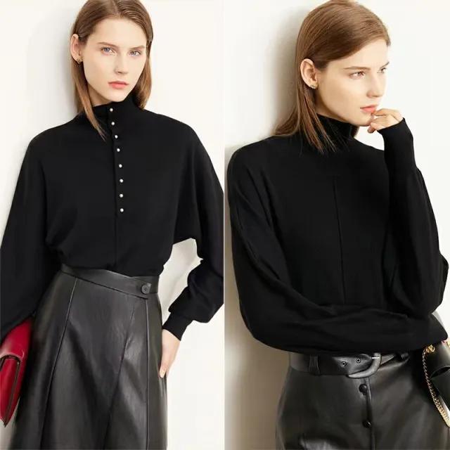 Women's Retro Lazy Gentle Turtleneck Sweater Black - Shop at LoveMi
