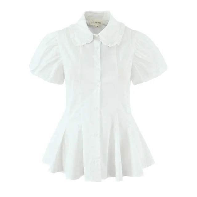 Lace Design Waist Trimming Versatile Short Shirt White - Shop at LoveMi