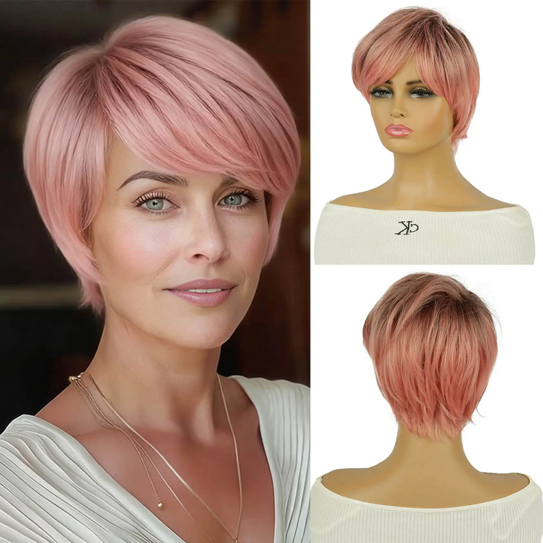 Gradient-colored Womens Bob Wig Full Headpiece