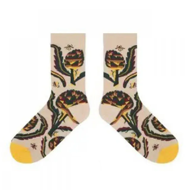 Artistic Women's Socks Jacquard Street Sesh Retro Yellow Fresh And Quiet Flowers - Shop at LoveMi