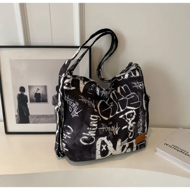 Personalized Letter Graffiti Large Capacity Crossbody Bag Black - Shop at LoveMi