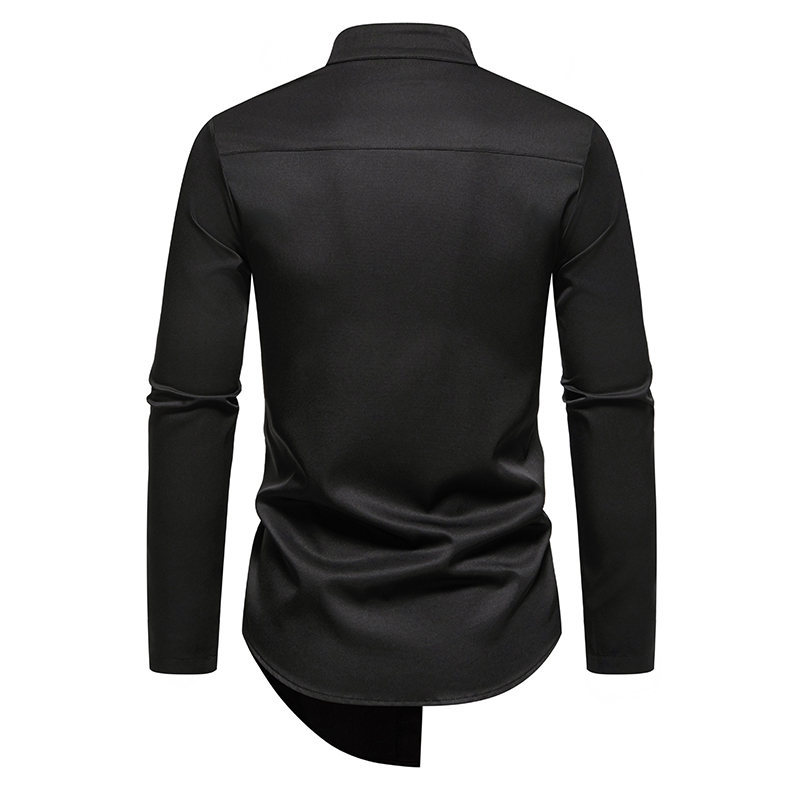 Fashionable Irregular Hem Stand Collar Men's Long-Sleeve Shirt - Image 4