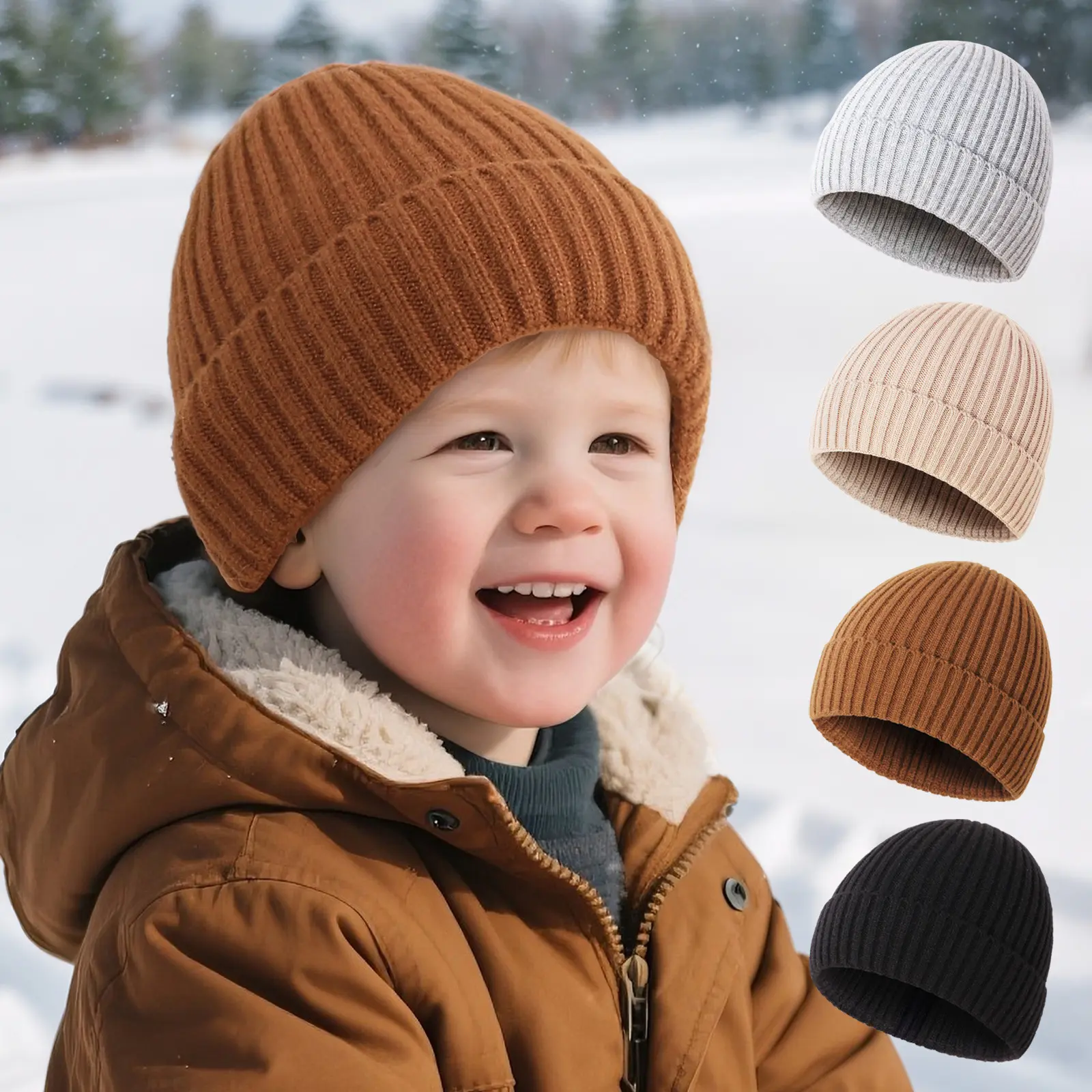 Warm Ear-protecting Solid-color Striped Woolen Beanie
