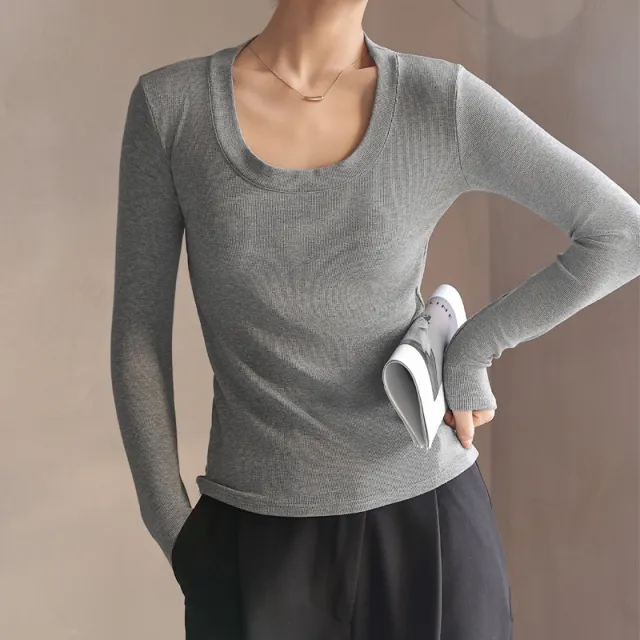Thread Modal Solid Color Large Round Neck Long Sleeves Base Shirt Light Gray - Shop at LoveMi