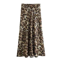 Silk Satin Leopard Print Skirt - Leopard - View 1