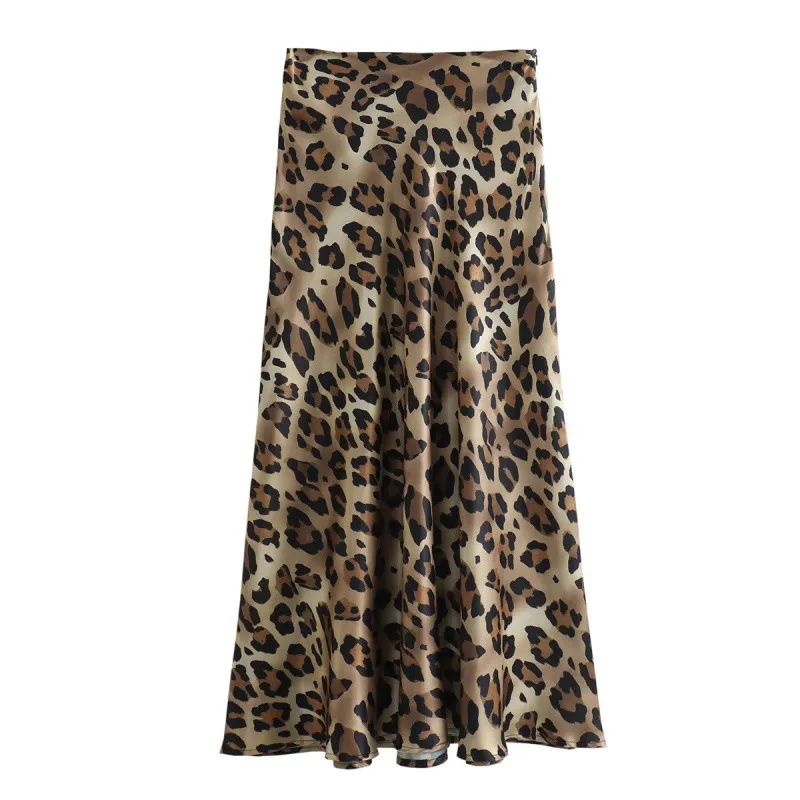 Silk Satin Leopard Print Skirt - Leopard