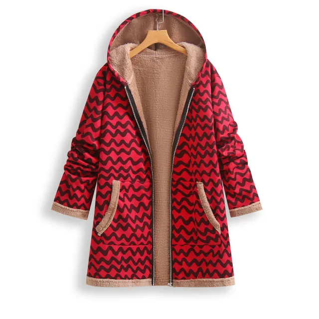 Hooded Fleece lined Oversized Loose Coat Wine - Shop at LoveMi