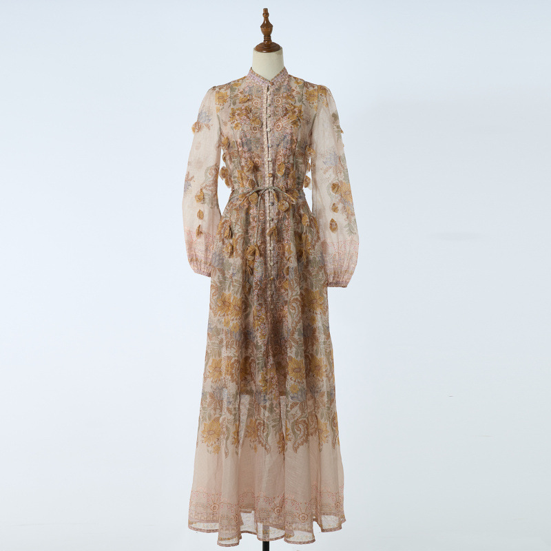 Heavy-Work Embroidered Hanging Flower Long Dress