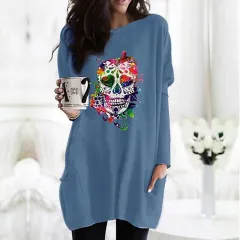 Women's Fashionable Colourful Skull Printed Long-sleeved T-shirt - 3 Style - View 1