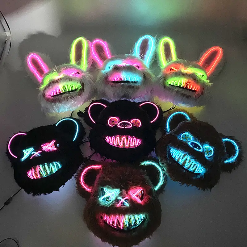 Factory Wholesale Horror Thriller Bloody Bear EL Luminous Mask DJ Music Festival Mask