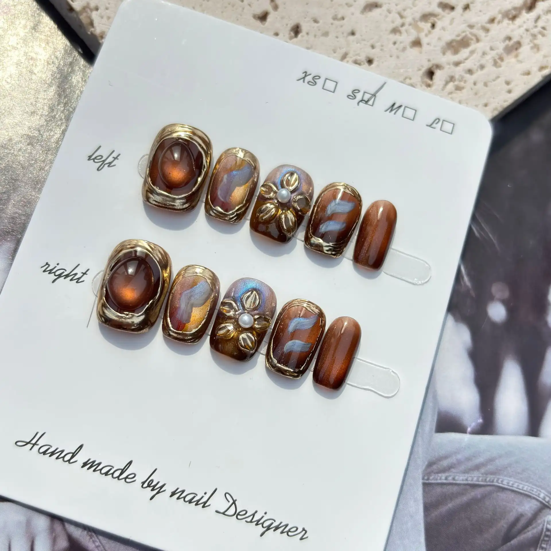 Handmade Floral Rose Gold Nail Art