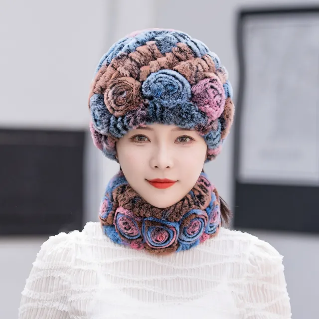 Winter Warm Rex Rabbit Fur Hat Scarf Suit Colorful Orange - Shop at LoveMi