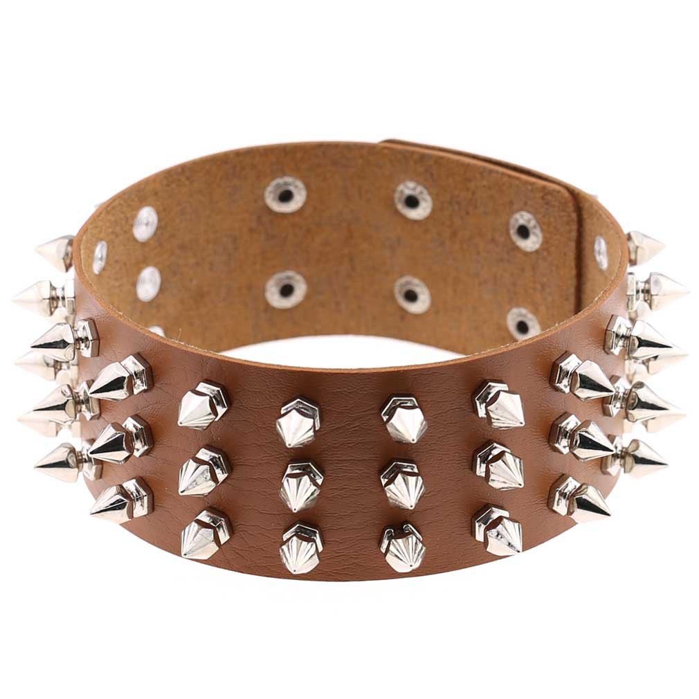 Title 18, Three-row tapered rivet leather necklace