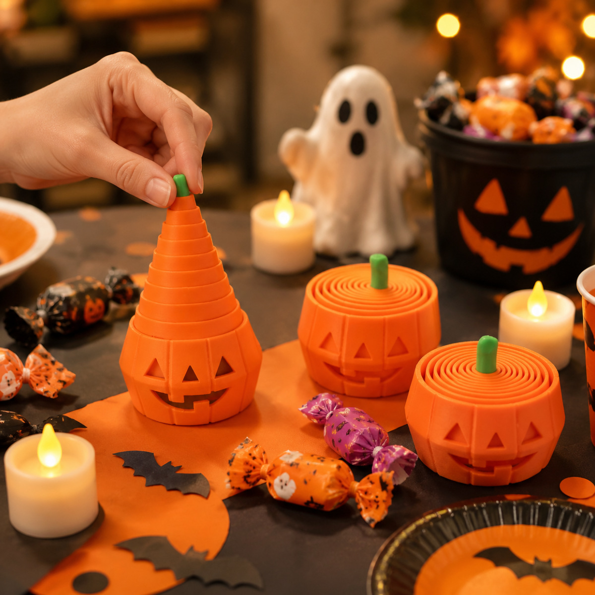 3D-printed Stretchy Pumpkin Halloween Stress-Relief Stretch Toy Ornament