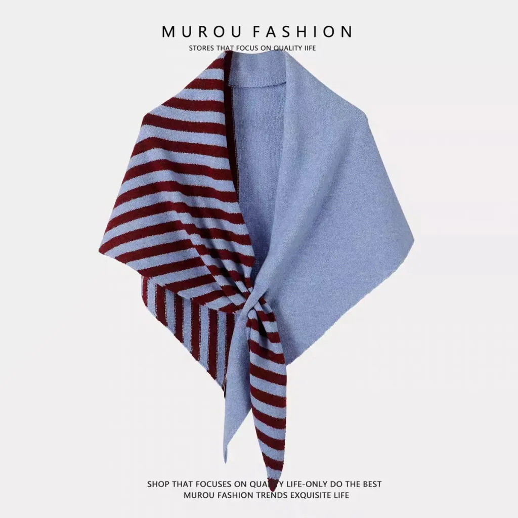 New Wool Color-block Striped Shawl For Women - Blue