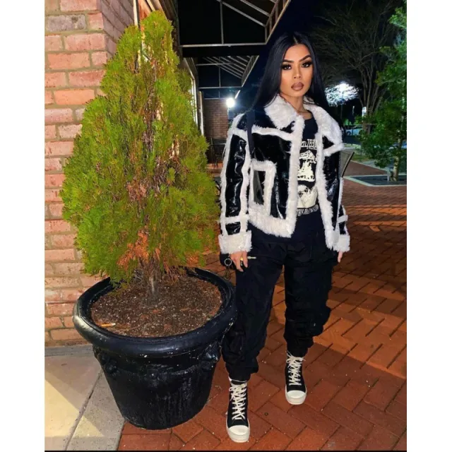 European And American Fashion Fur Splicing Coat Black - Shop at LoveMi