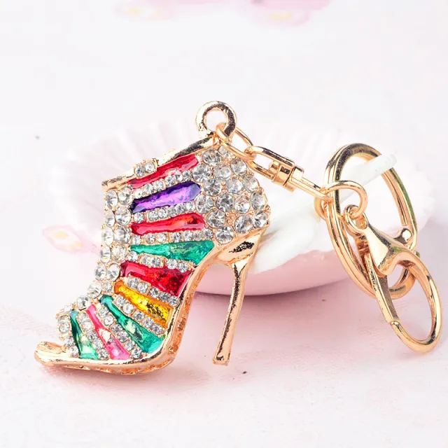 Diamond Studded Hollow High Heels Modeling Alloy Backpack Keychain Color - Shop at LoveMi