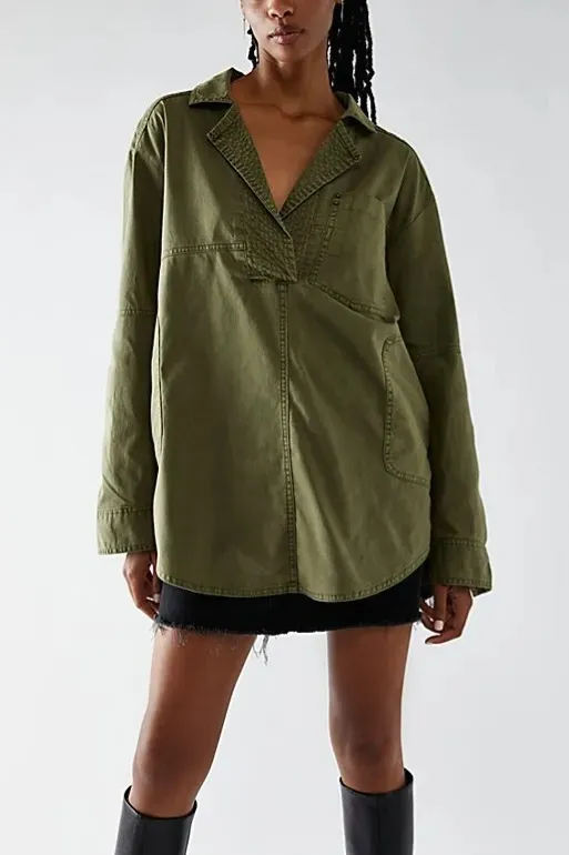 Lapel Casual Slimming Shirt Denim Coat Green - Shop at LoveMi
