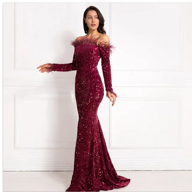 Off the shoulder Fishtail Party Formal Dress Wine - Shop at LoveMi