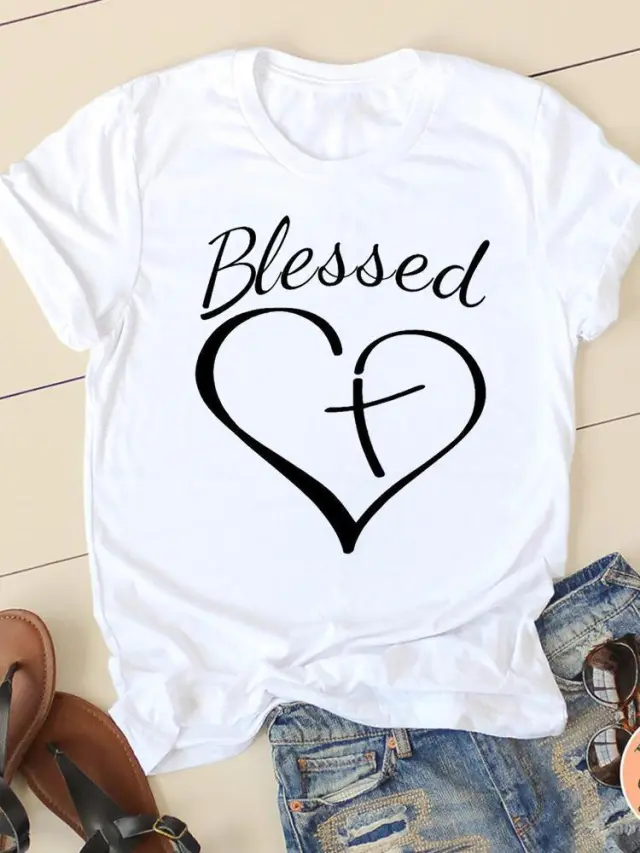Women's Round Neck Printed Top T shirt With Short Sleeves Sn29266 4Xl - Shop at LoveMi