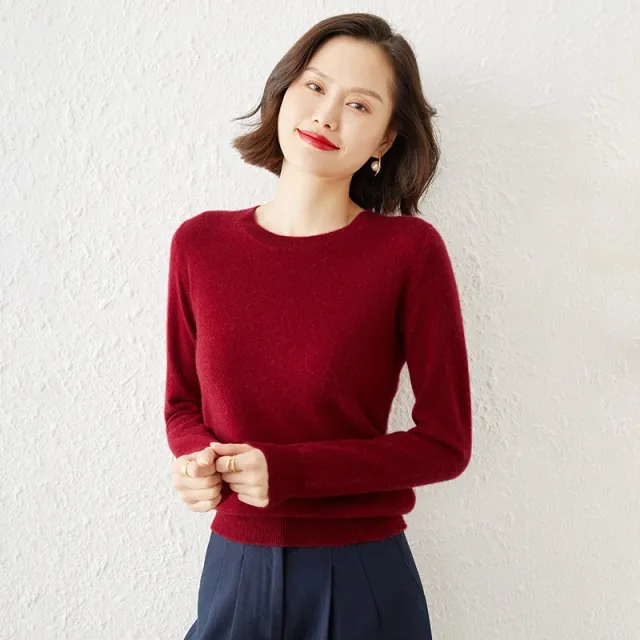 Round Neck Bottoming Shirt Long Sleeve Pullover Wine Red - Shop at LoveMi