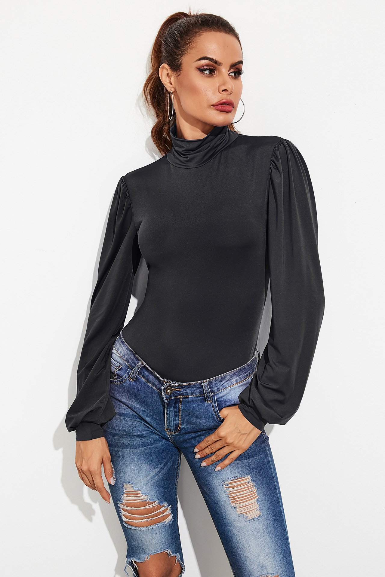 Versatile Mock-neck Pullover Long-sleeve Jumpsuit 13c9b32e 5d46 481a 90b9 A9a5e7129c69