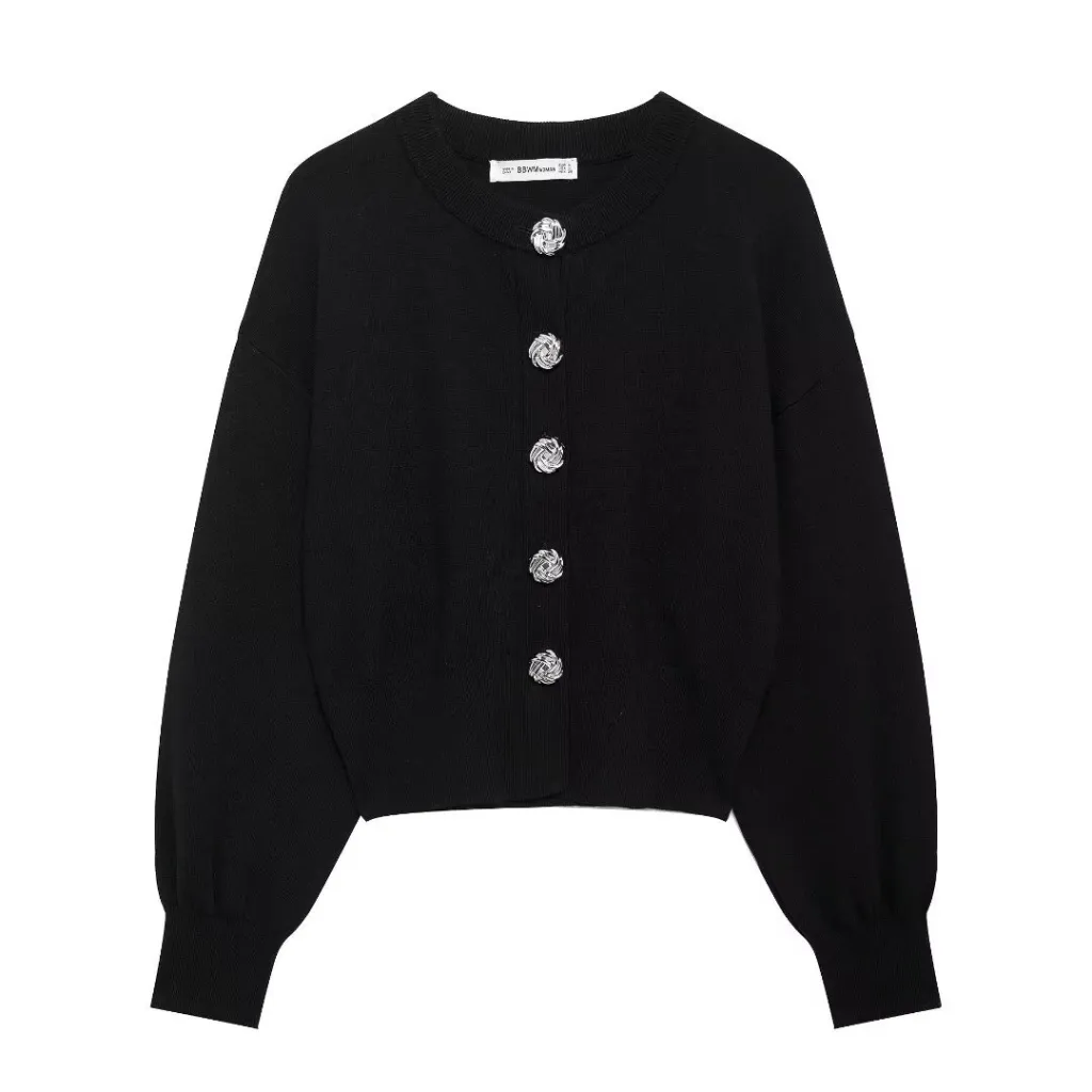 Women's Large Row Ornament Knitted Jacket Mini Suit - Top-S