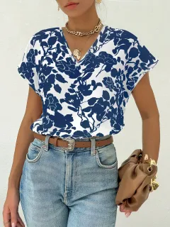 Summer Casual Short Sleeve T-shirt Top Women - Blue - View 1
