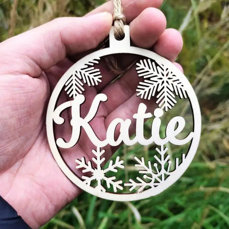 Christmas Tree Holiday Creative Personality Wooden Pendant Snowflake Carving Name Cartoon Cutout