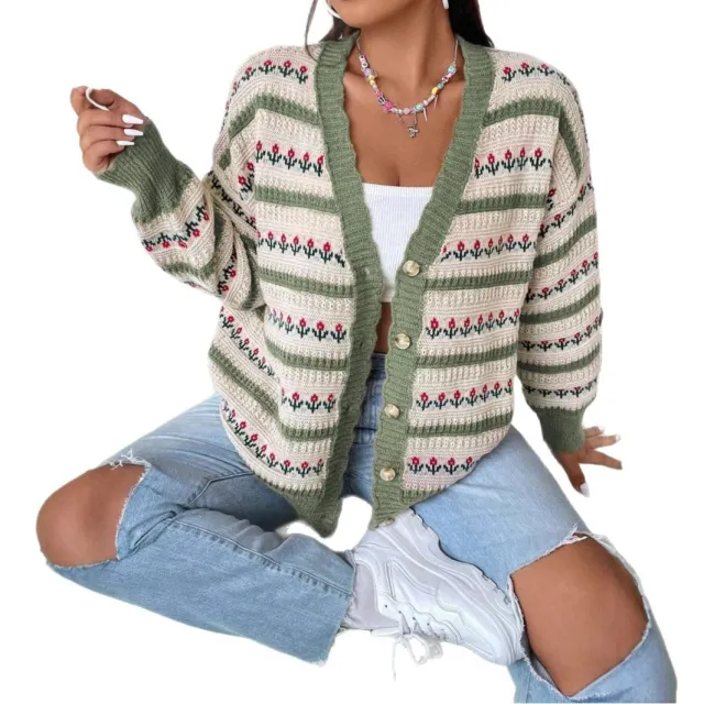 Retro Hollow All match Flowers Floral Cute Sweater Green - Shop at LoveMi