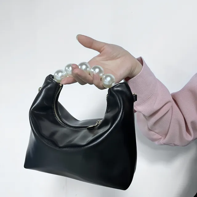 Niche Design Pearl Tote Shoulder Crossbody Bag Black - Shop at LoveMi
