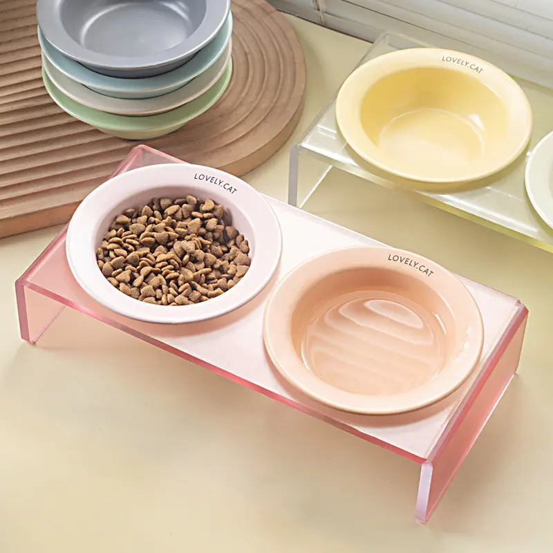 Cat Bowl Rack Acrylic Dog Anti-tumble