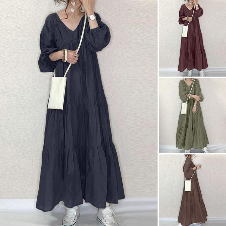 Stand Collar V-neck 34 Sleeve Dress