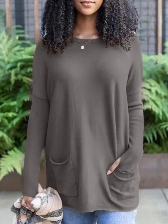 Fashion Pocket Long Sleeve Top For Women Dark Gray - Shop at LoveMi