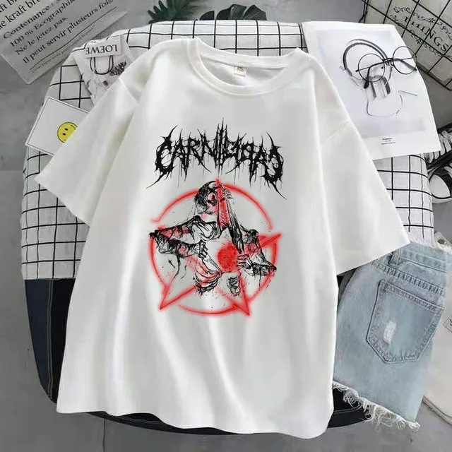 Skull Short Sleeve Hip Hop Cartoon T shirt Loose White - Shop at LoveMi