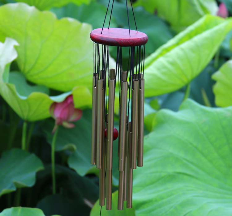 Title 10, Large Solid Wood Bronze Wind Chimes Metal Multi...