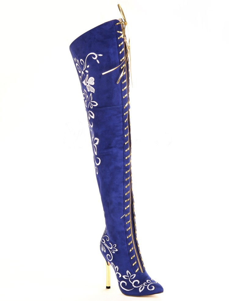 Title 4, Elegant Embroidered Boots Over The Knee Stylish...