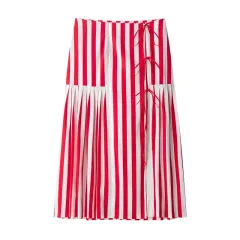Fashion Striped Lace-up Half-length Midi Dress - Picture Color-Xs - View 1