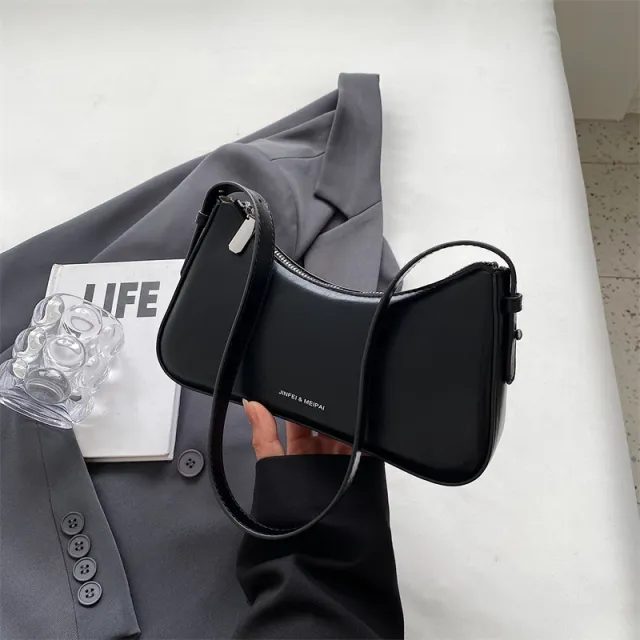 Shoulder Leather Solid Color Handbag Black - Shop at LoveMi